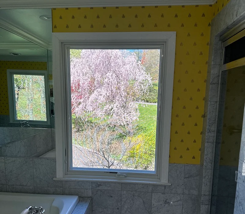 Andersen A Series casement window installed in a bathroom in New Canaan, CT
